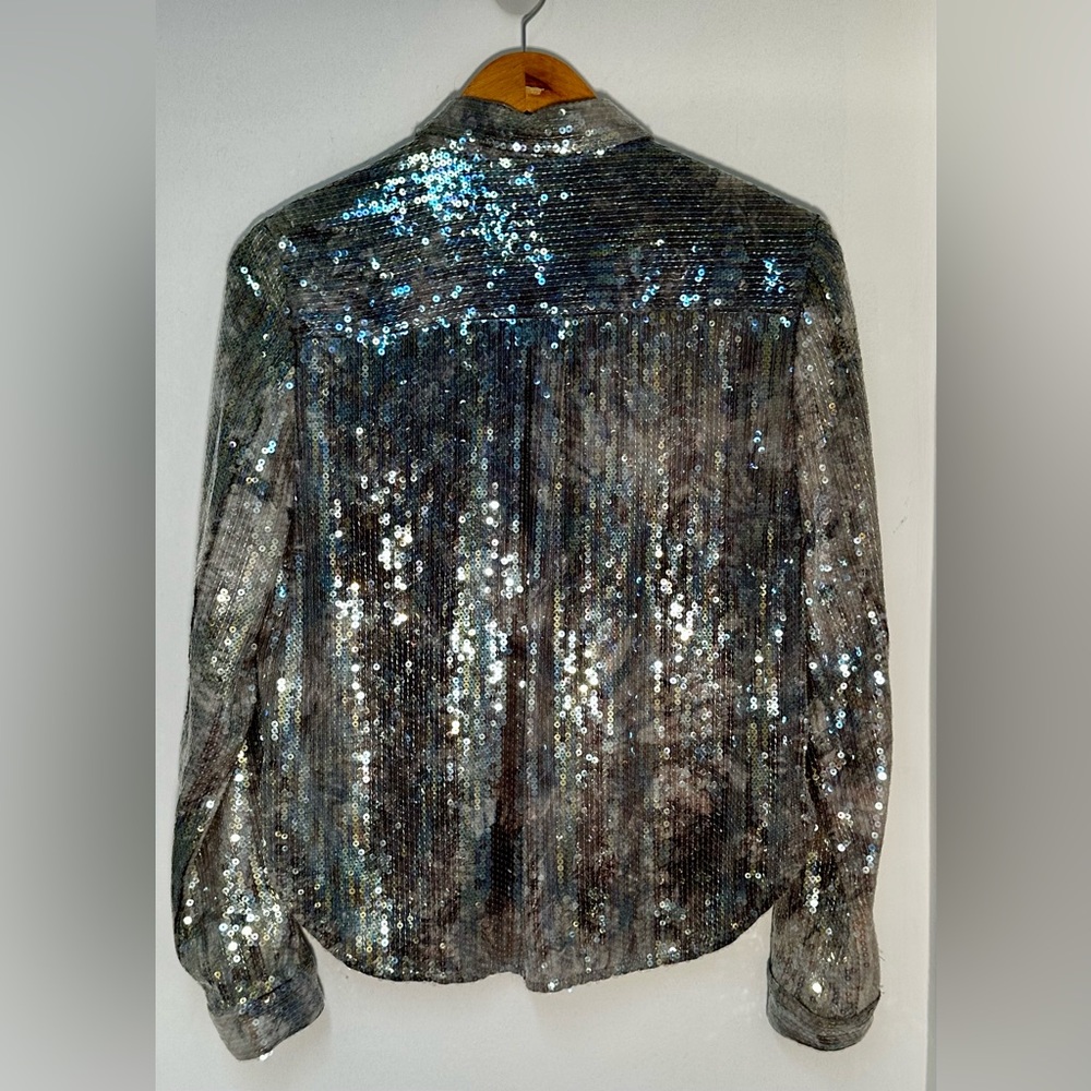 Pilcro Metallic Sequin Blouse in Silver and Black - Picture 11 of 14